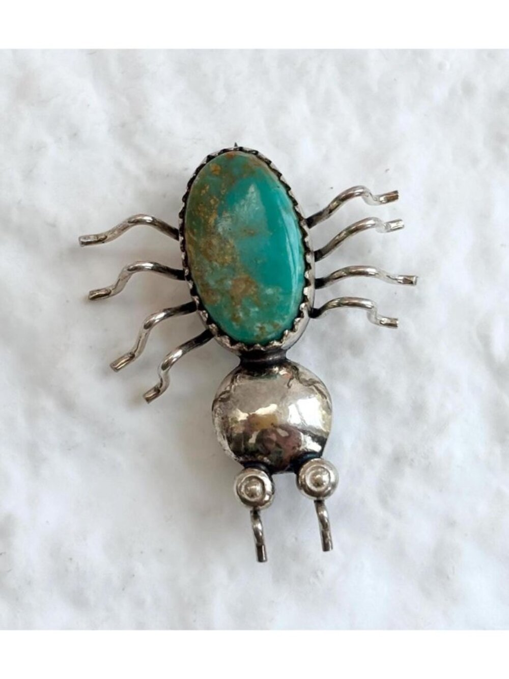 Spider Figural Turquoise Accented Navajo Vintage Sterling Silver 925 Brooch